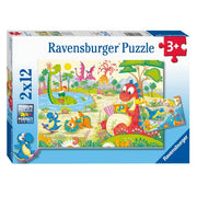 Puzzle Dinossauros Brincalhões - 2x12 pcs