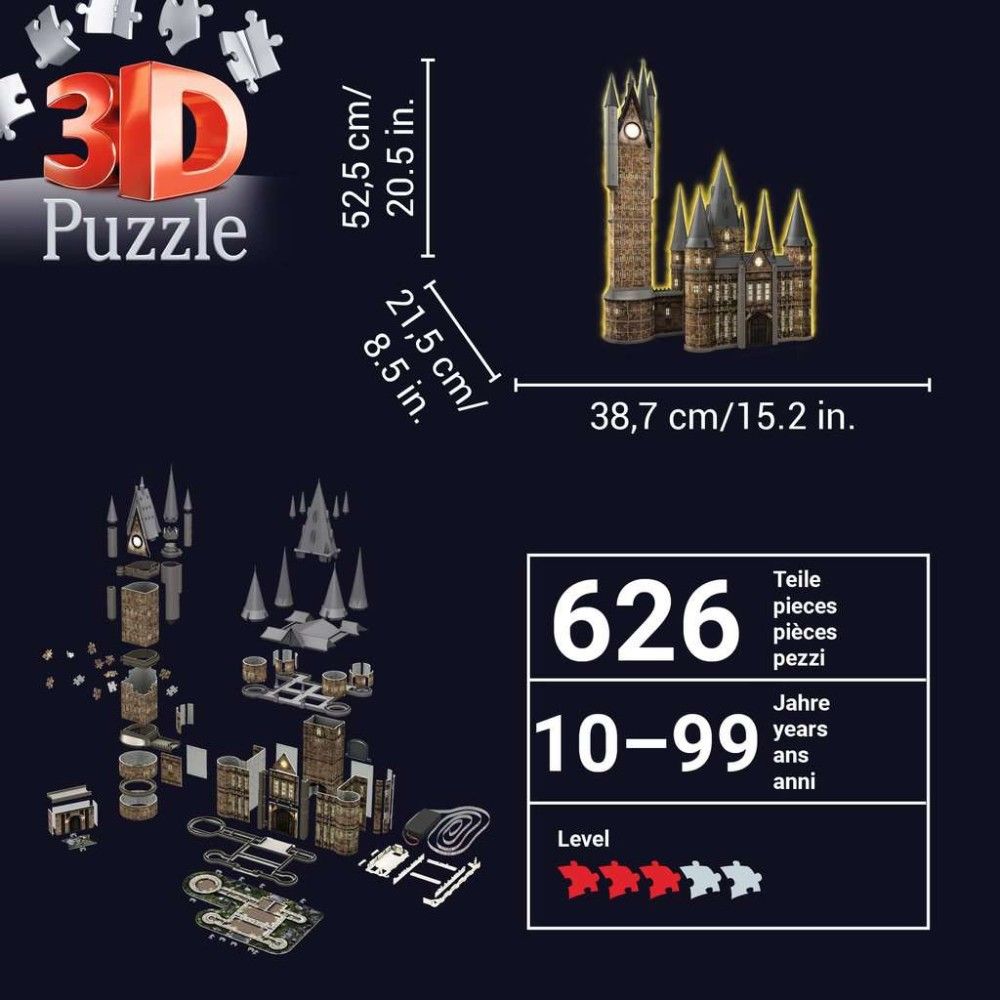Puzzle 3D - Castelo De Hogwarts, Torre De Astronomia - Edição Nocturna